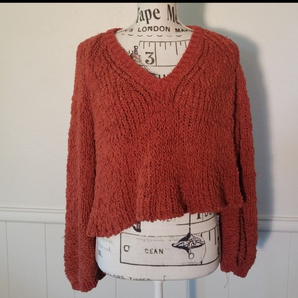 Free People cropped high low loose weave sweater